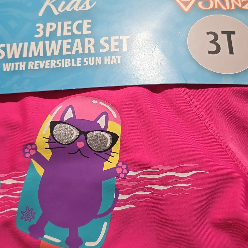 UV Skinz Kids Swim Set Multicolor  3-Piece Hat Shirt Skirt UPF 50+